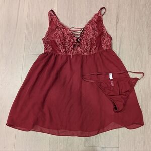 Elegant Lace-Trimmed Burgundy Lingerie Set